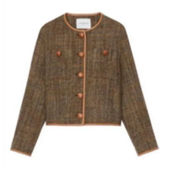 Lafayette 148 New York Highlands Leather Trim Wool Boucle Tweed Jacket Large - Picture 11 of 11